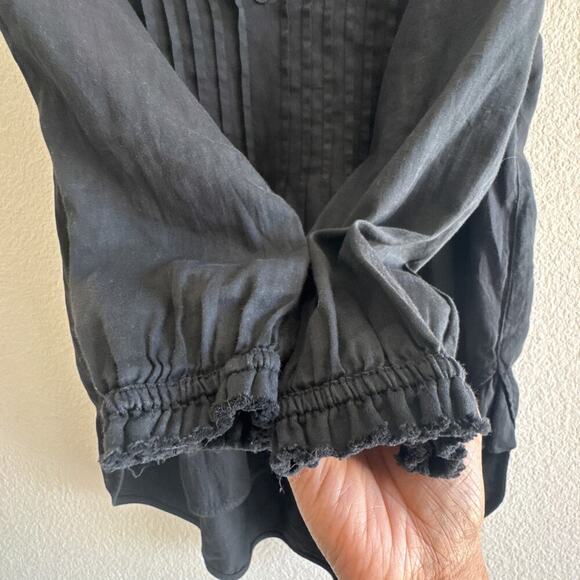 Raquel Allegra Black Cotton Pintuck Blouse 0 Small - Picture 5 of 9